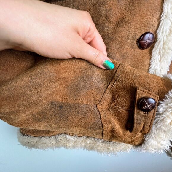 Baxis & Baxis Suede Leather Jacket Faux Fur Lined Trim Jacket Penny Lane Y2K L - Picture 13 of 13